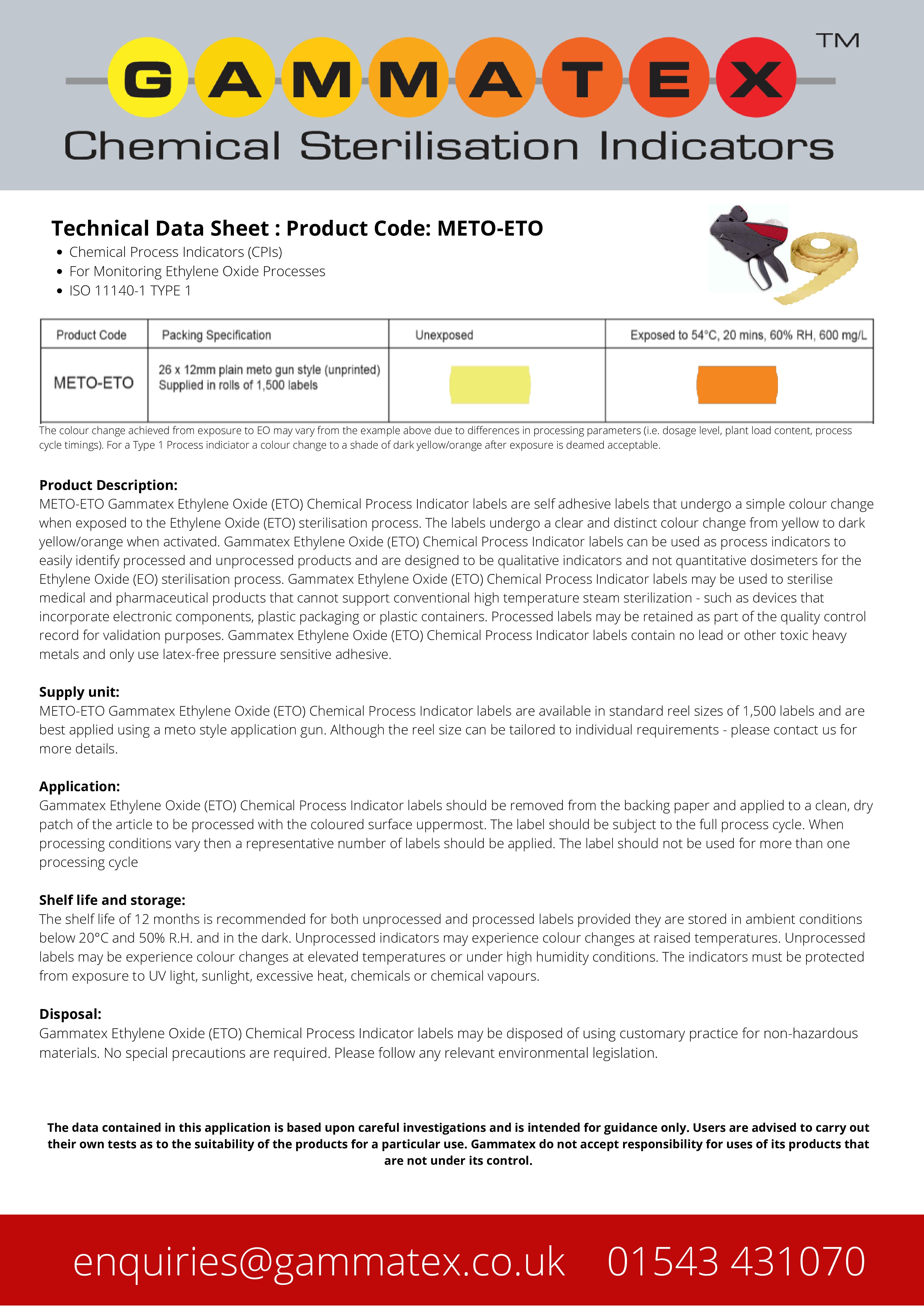 ETO Chemical Indicators Chemical Sterilisation Indicators